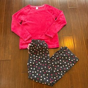 Women’s Pink & Gray Polka Dot Warm Fleece Pajama / Lounge Set - Juniors Medium